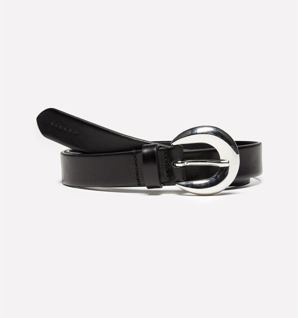 Black belt in 100% leather with domed buckle - women's belts - Black | Sisley image number 1